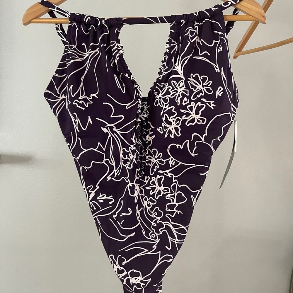 Aqua Green Brand-1pc Purple Floral Swimsuit Small